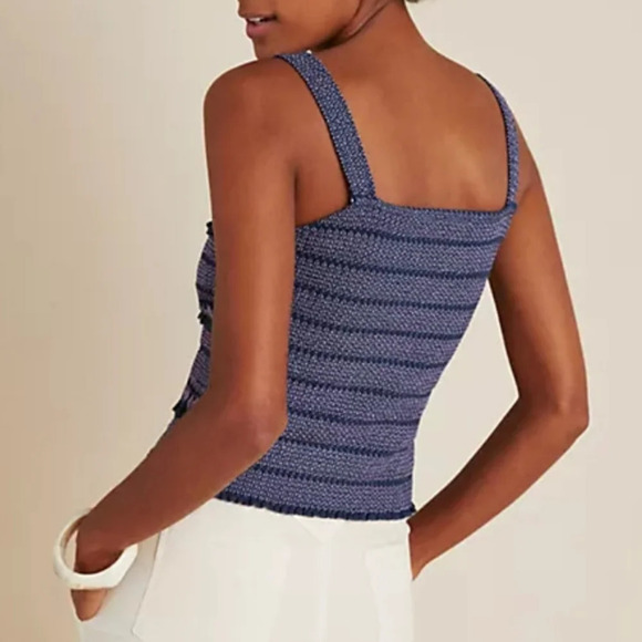 Anthropologie Smocked Embroidered Stretch Purple BlueTank women's size medium - Picture 11 of 15